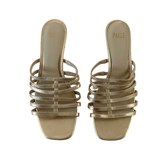 Paige Women’s Metallic Gold Strappy Slip On Formal Kitten Heels Size 10 - Picture 2 of 6